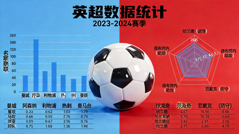 英超数据统计图表与足球